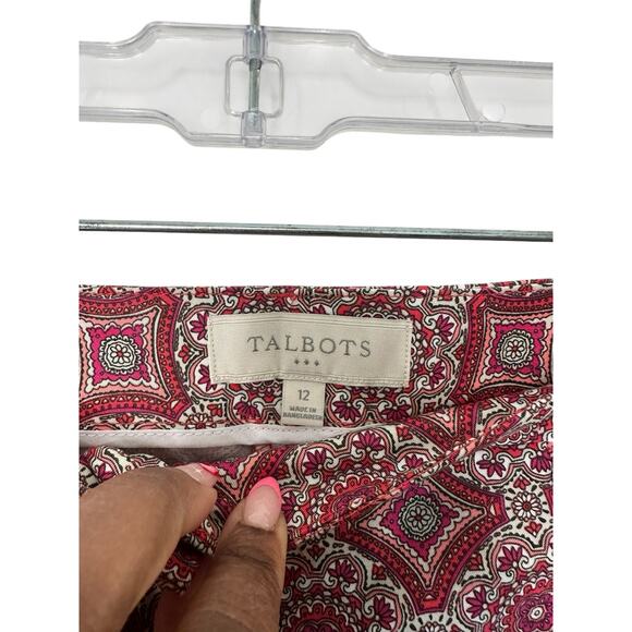Talbots Pink White Medallion Paisley Office Work Career Crop Dress Pants Size 12 - Picture 2 of 11